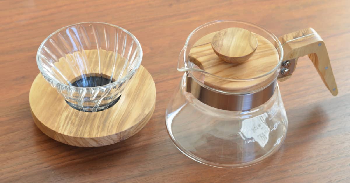 ハリオ オリーブウッド V60耐熱ガラスドリッパー＆サーバーをセットで